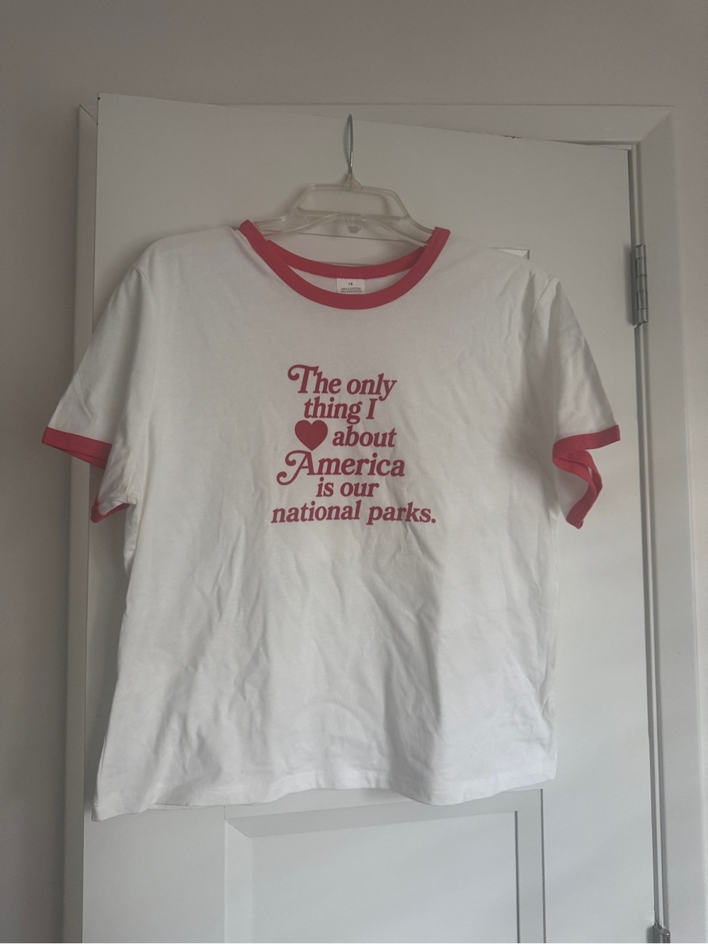 White Ringer Tee with Red Graphic